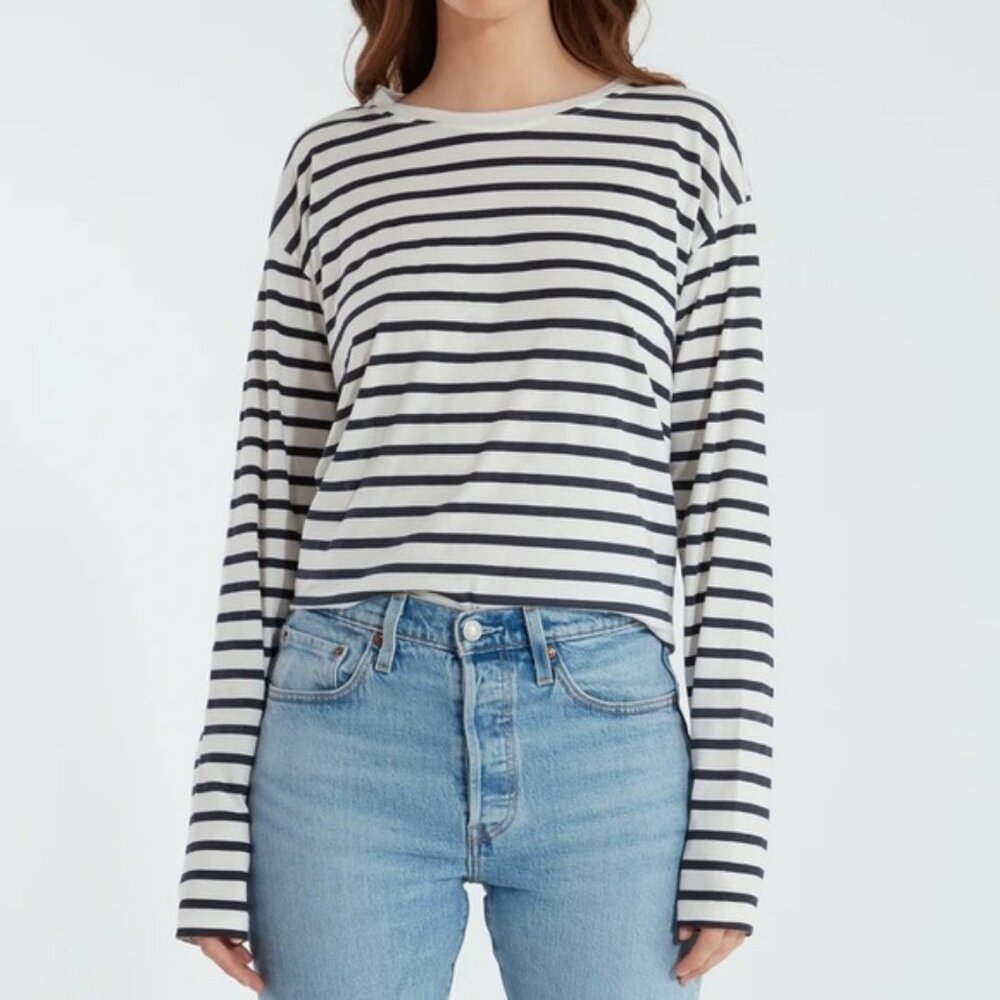 Auguste The Label Striped Long Sleeve Tee Size‎ 2 White Black Organic Cotton